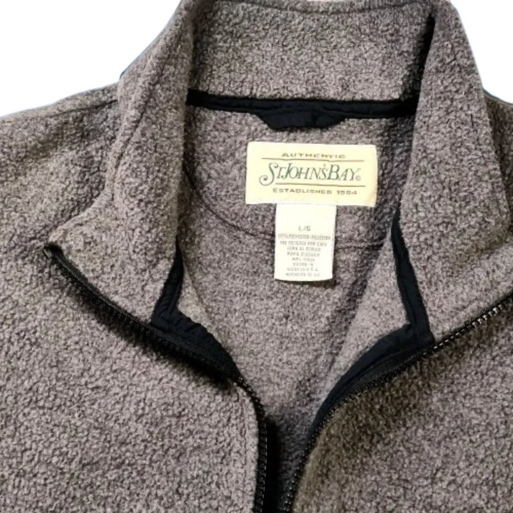 St. John’s Bay Men’s Large Gray Fleece Full Zip Vest Made in USA Polar Fleece